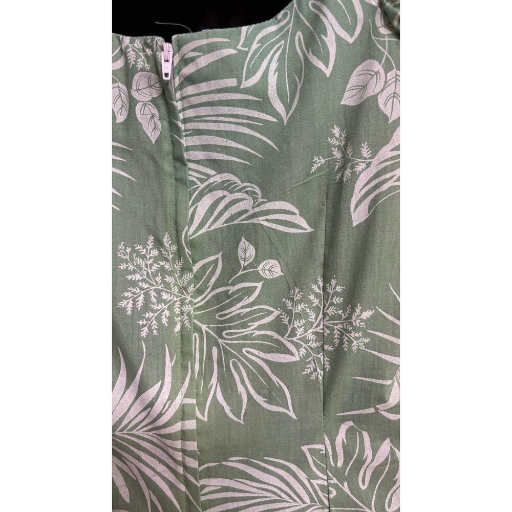 KY’S Muumuu Dress Small Green White Hawaiian Ruffle Sleeve Maxi Tropical EUC - Picture 9 of 10